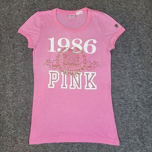 Vtg Pink Victoria’s By Secret Womens Size M 1986Pink Rhinestone Bling Shirt Rare